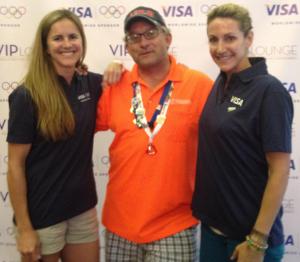 Brandi Chastain, Summer Sanders, Dave Kuhns -- wearing gold (or Orange). Thanks VISA!