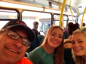 Norwegian women on a London 2012 Double-Decker bus