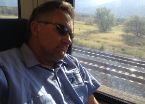 Sleeping on the Front Runner train near Draper, Utah, early one morning